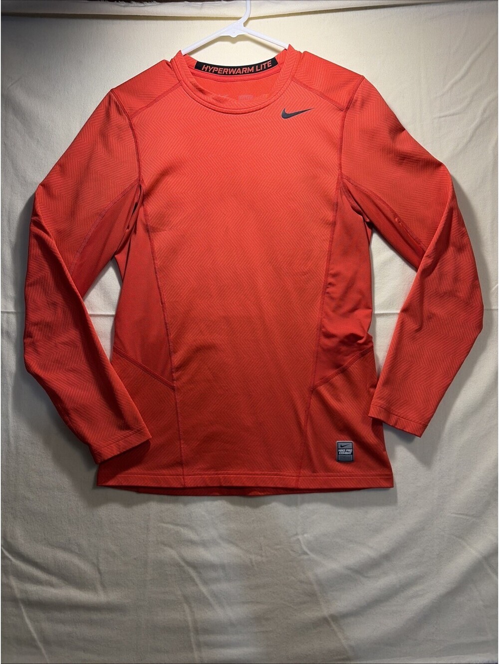 Nike Pro Shirt Mens Size S Orange Long Sleeve Athletic Performance Training Top